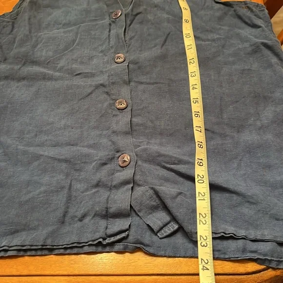 Flax by Jeanne Englehart Womens Small Linen Sleeveless Button Down Blouse Blue - Picture 6 of 10